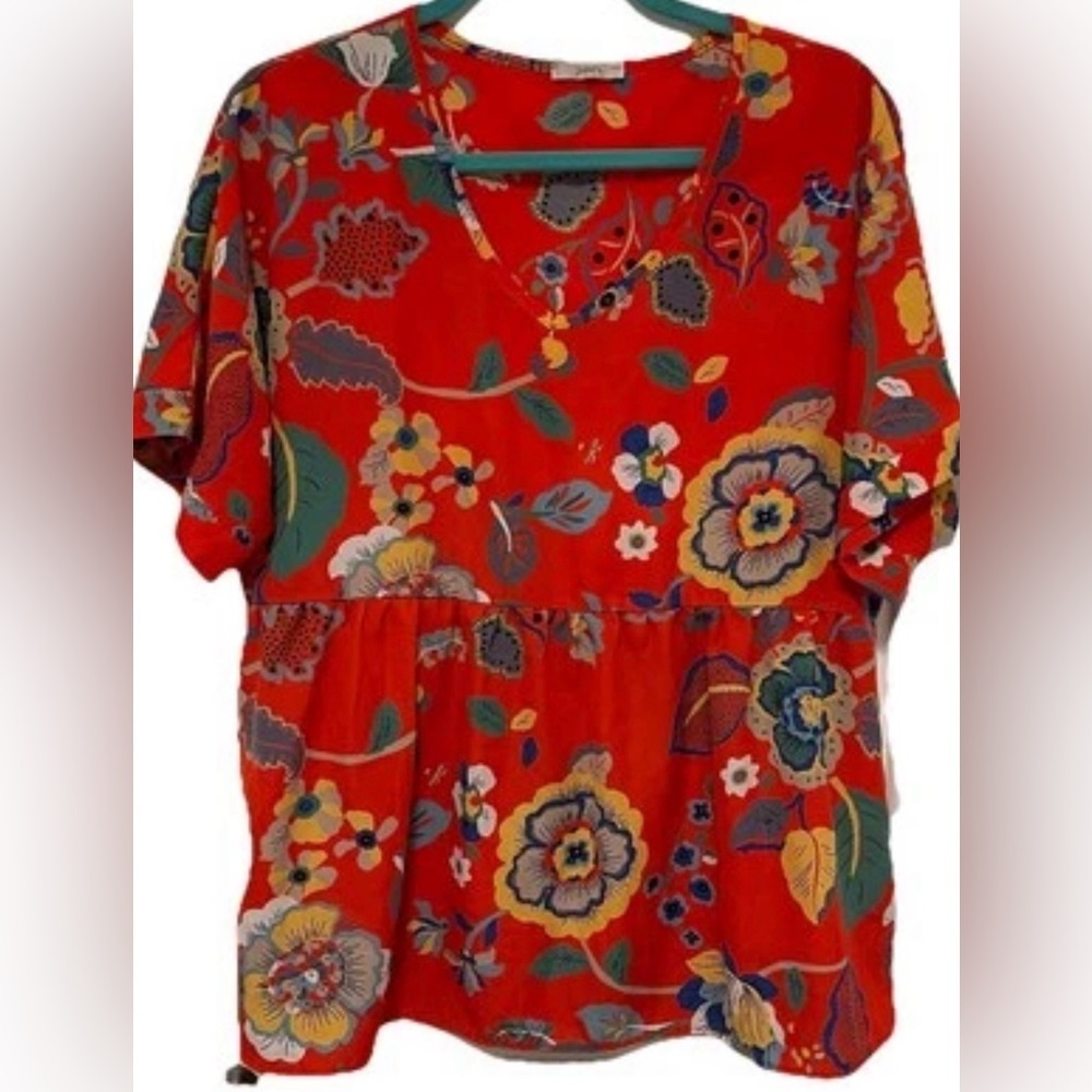 Jodifl Red‎ Floral Peplum Blouse Cottagecore Boho Summercore Retro Size M - Picture 6 of 11